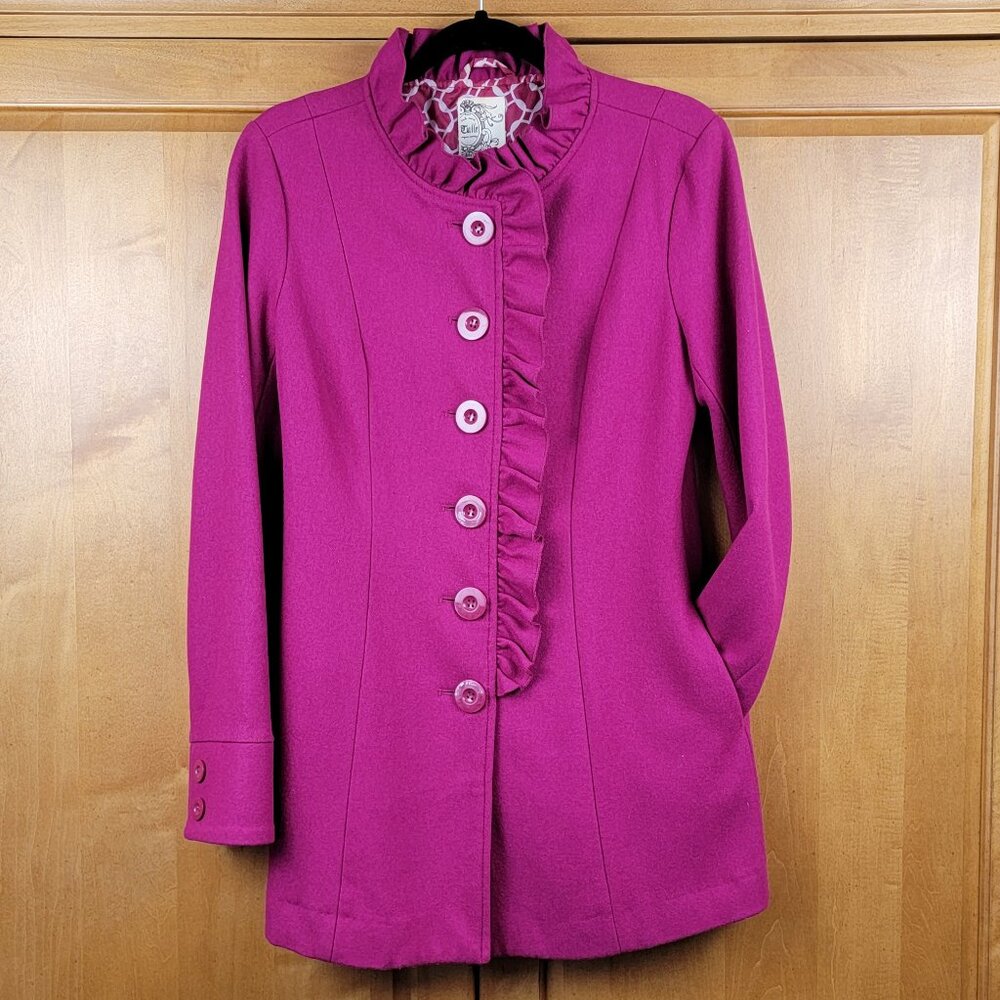 Women's Tulle by Anthropologie Pink Ruffle Front Wool Blend Coat - S